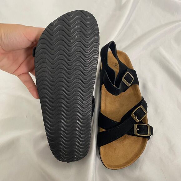 Boho Black Faux Suede Criss Cross Ankle Strap Buckle Sandals EU 38 / US 7.5 - Picture 3 of 5